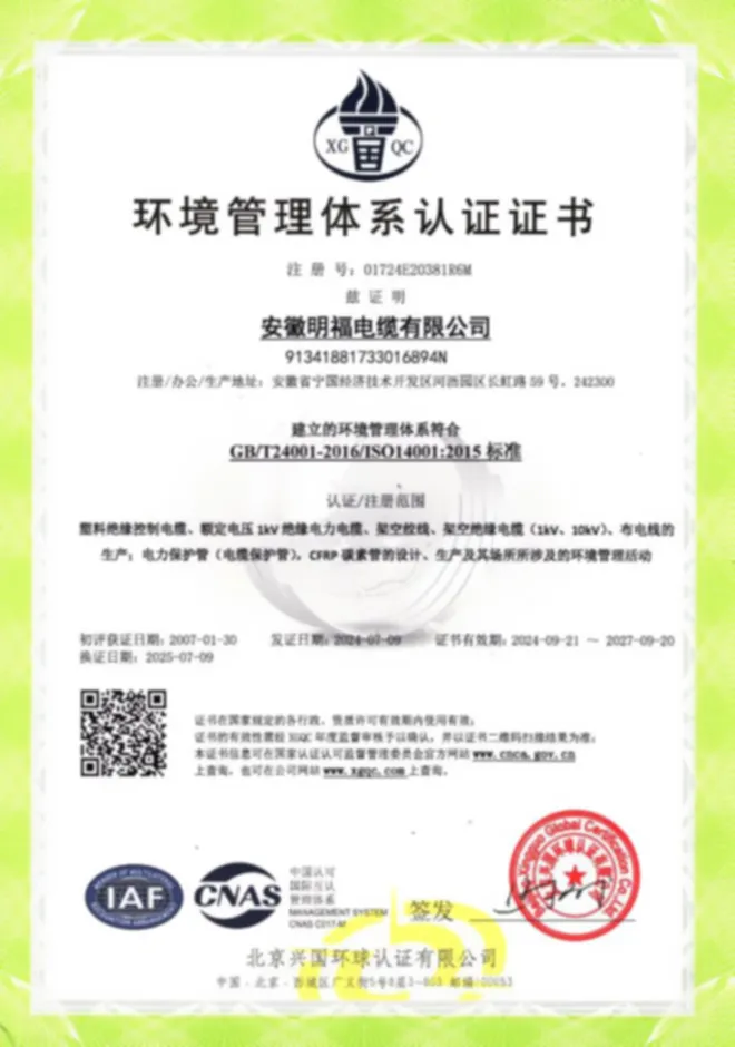 环境管理体系认证证书